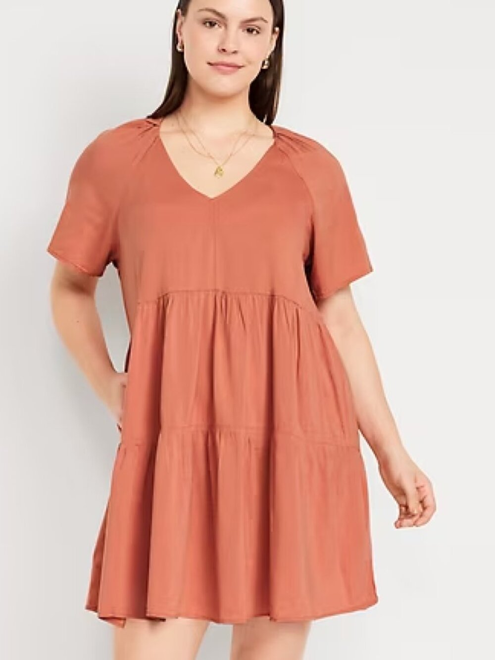 Women's Short Sleeve Tiered Midi Dress